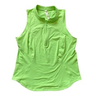 LULULEMON Lime Green Mock Neck Quarter Zip Sleeveless Golf Tennis Shirt Size 10